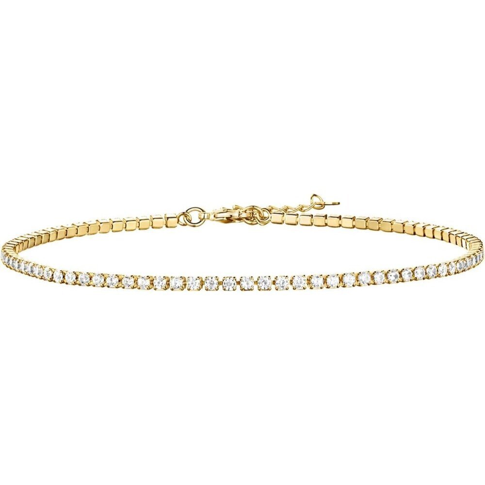 14K Gold Plated Tennis Anklet Women Cubic Zirconia 9 Inch Jewelry Gift